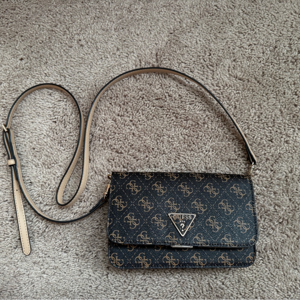 Guess Black and Tan Crossbody Bag